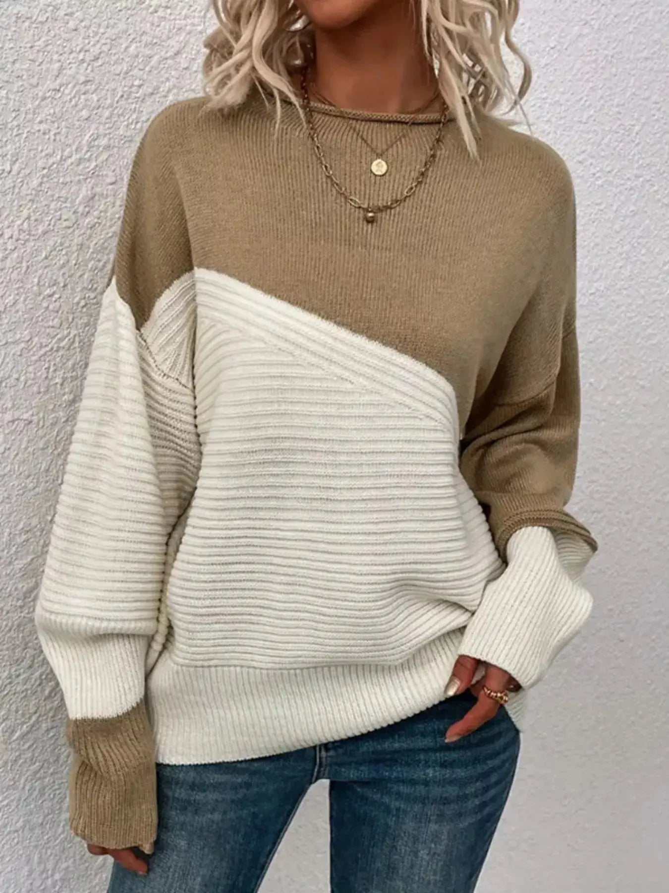 Color Block Ribbed Knit Sweater Simply Love
