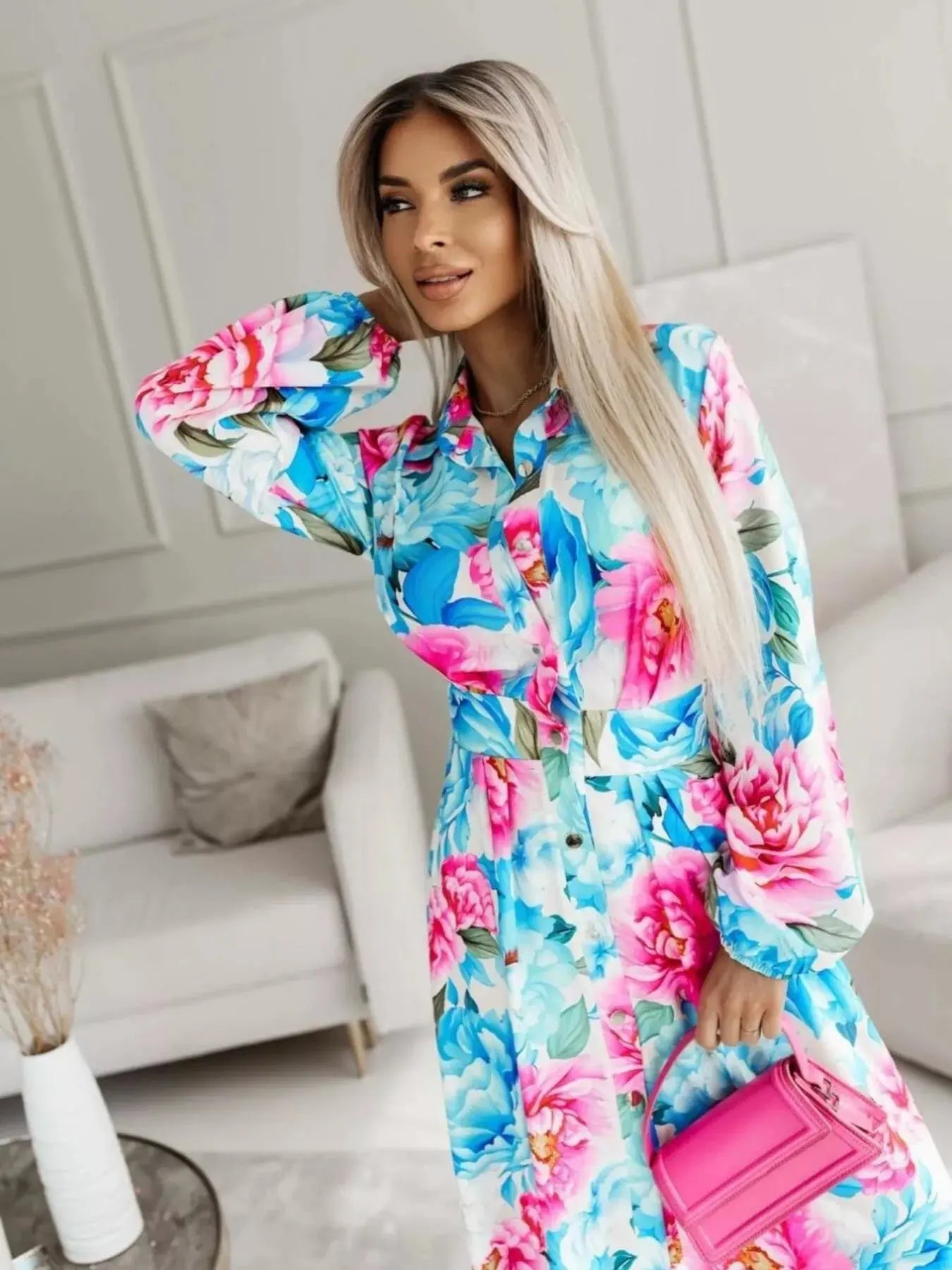 Printed Button Front Maxi Shirt Dress Simply Love