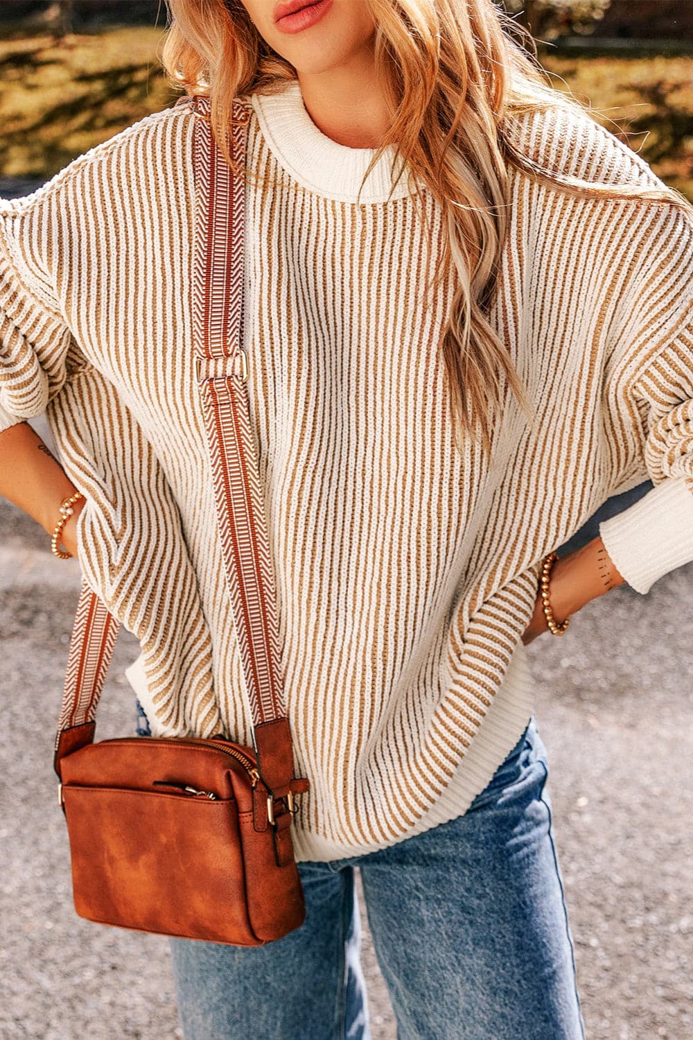 Round Neck Dropped Shoulder Sweater.