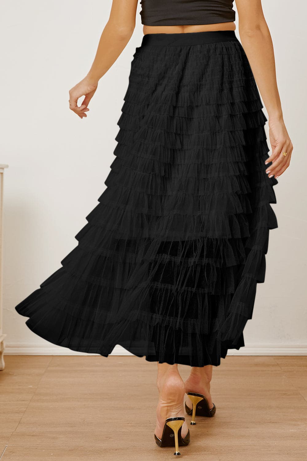 Ruched High Waist Tiered Skirt.