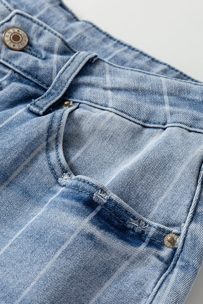 Beau Blue Multi Buttons Pinstripe Wide Leg Jeans for Women
