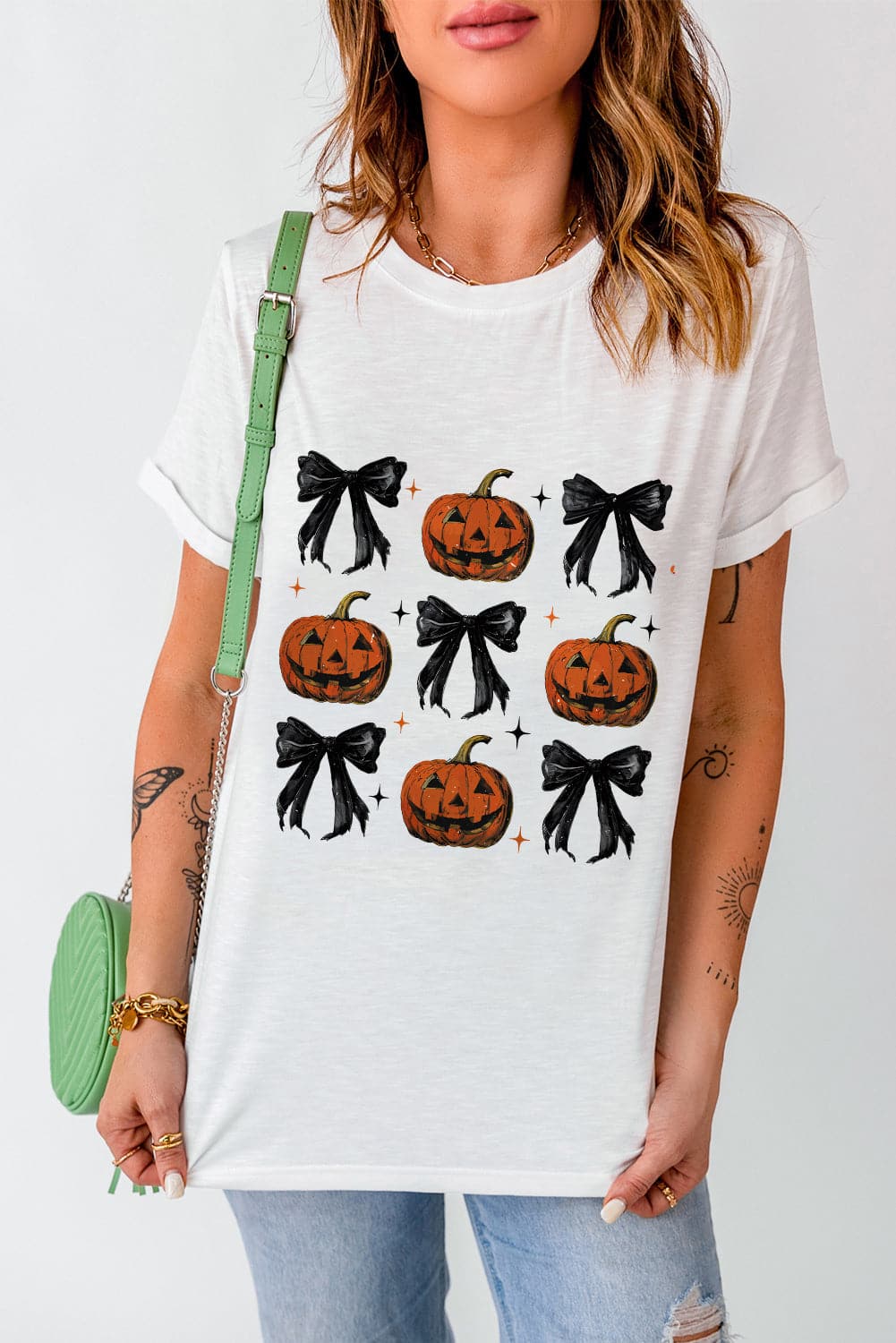 Pumpkin Round Neck Short Sleeve T-Shirt.