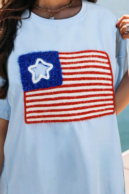 US Flag Round Neck Short Sleeve T-Shirt.