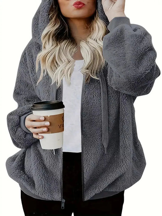 Fleece Zip-Up Drawstring Outerwear Simply Love