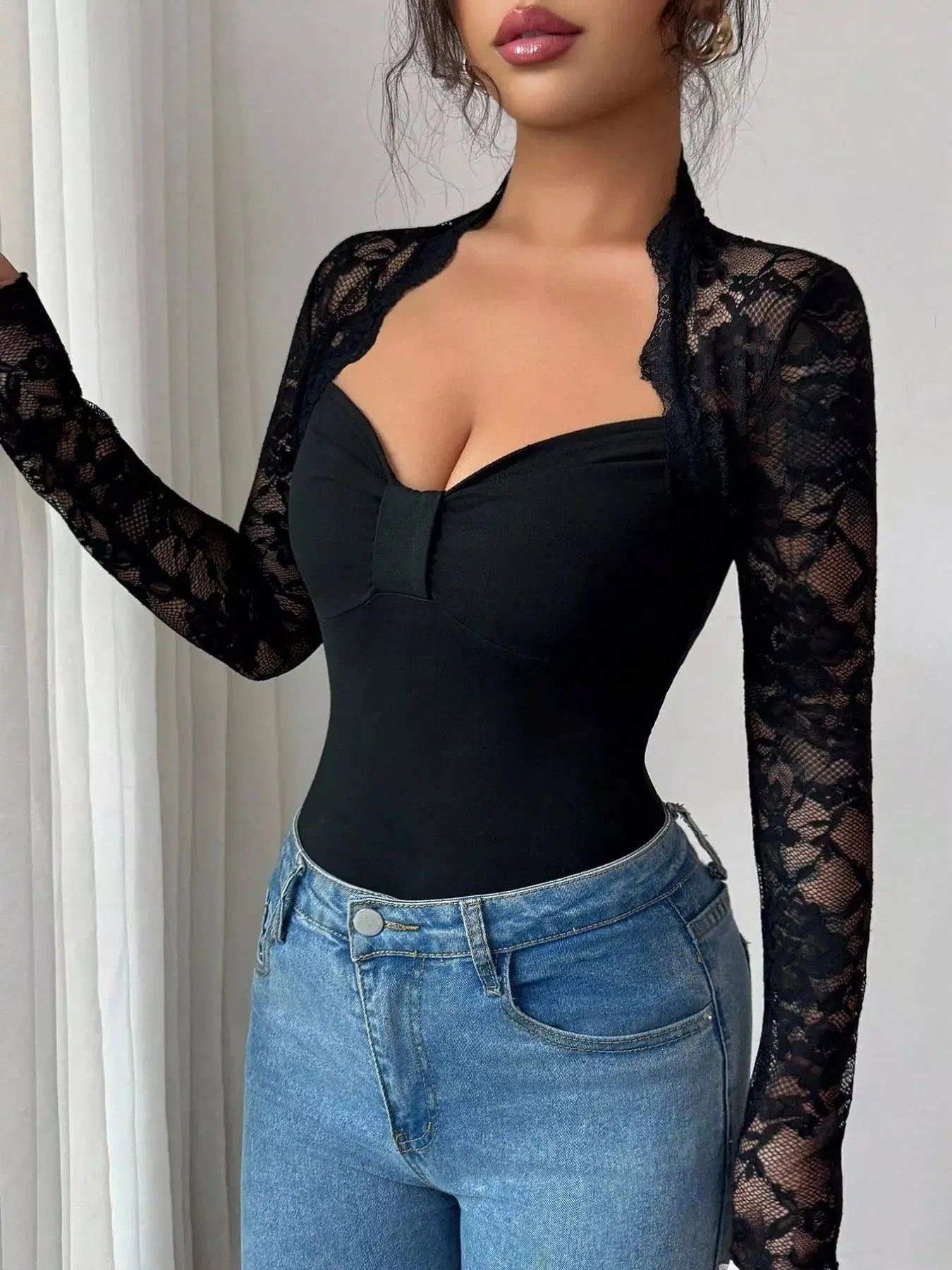Lace Sleeve Long Sleeve T-Shirt Simply Love
