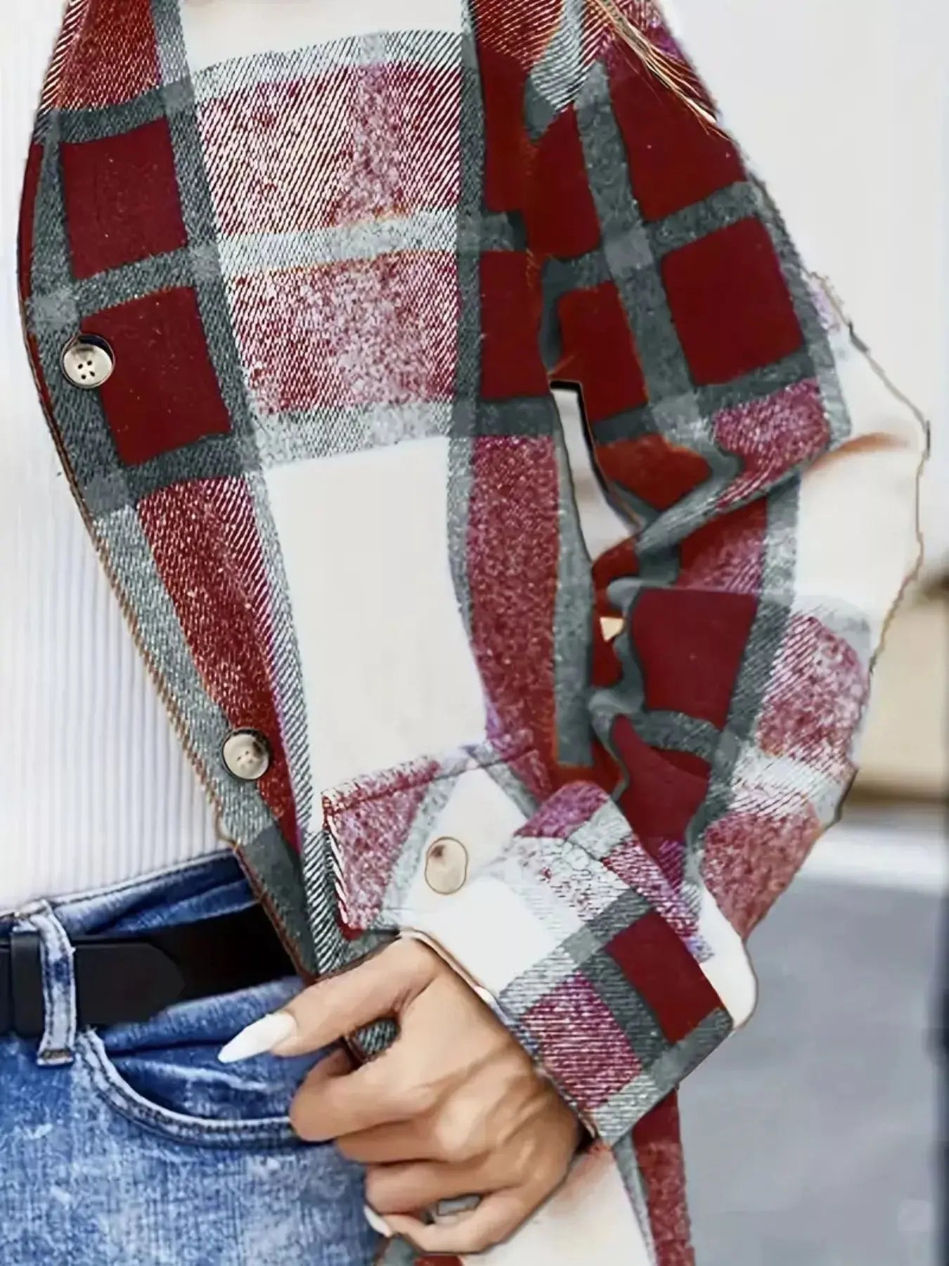 Plaid Button-Up Long Sleeve Shacket Simply Love