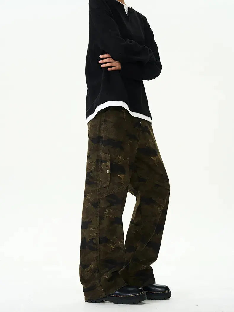 Mens Relaxed Fit Camouflage Cargo Pants With Side Pockets Simply Love