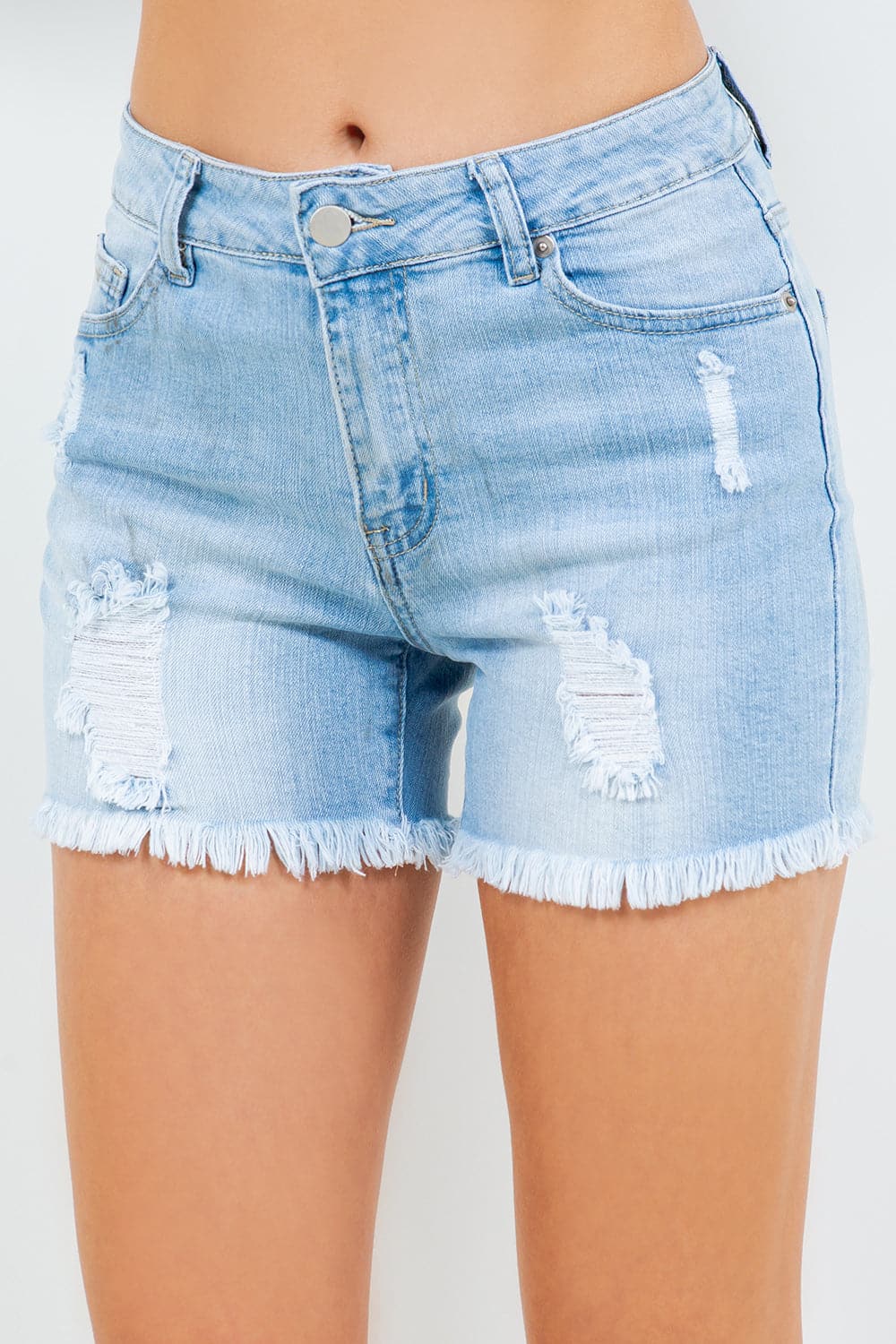 American Bazi High Waist Distressed Frayed Denim Shorts.