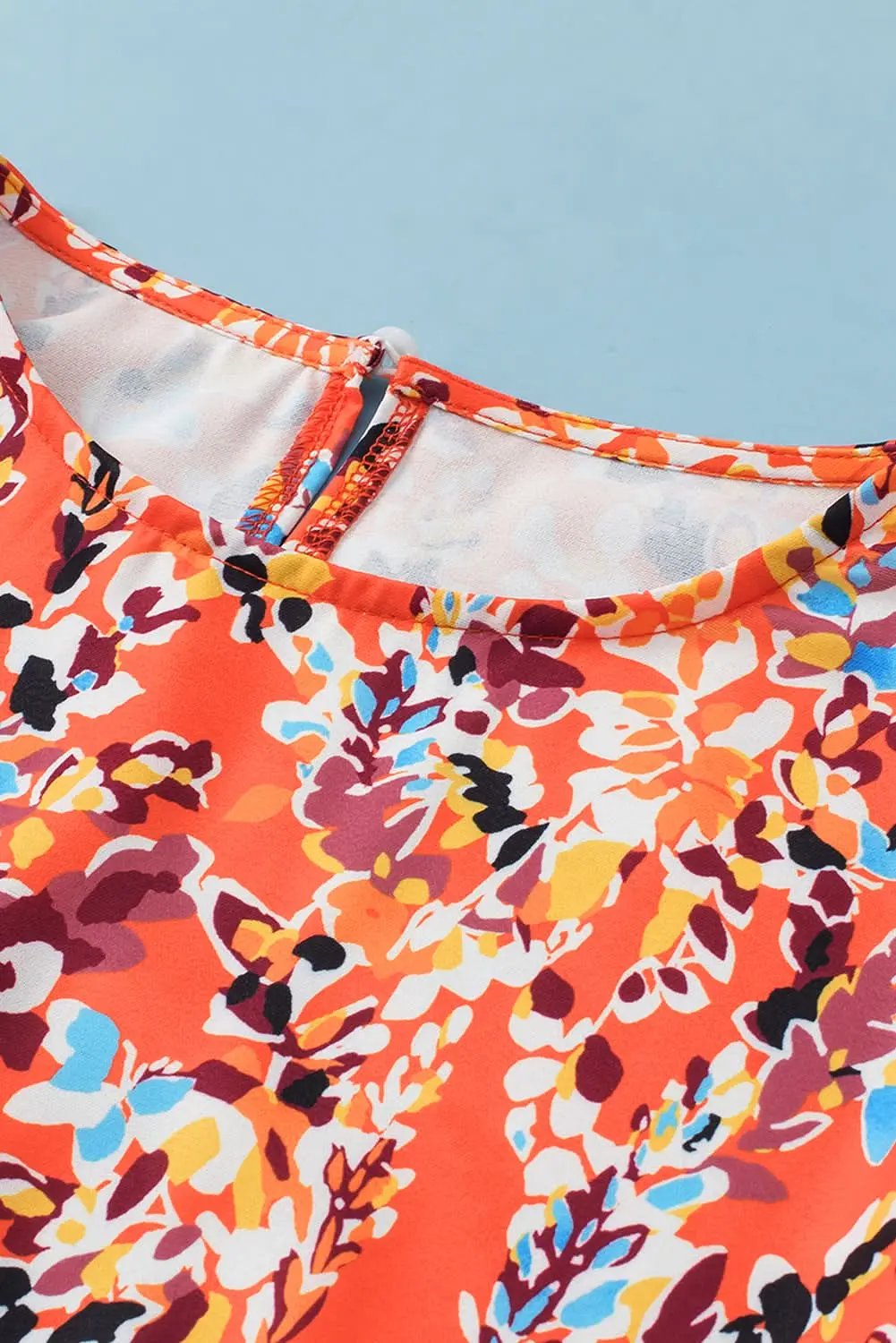 Chic orange floral ruffle sleeve top - Love Salve 