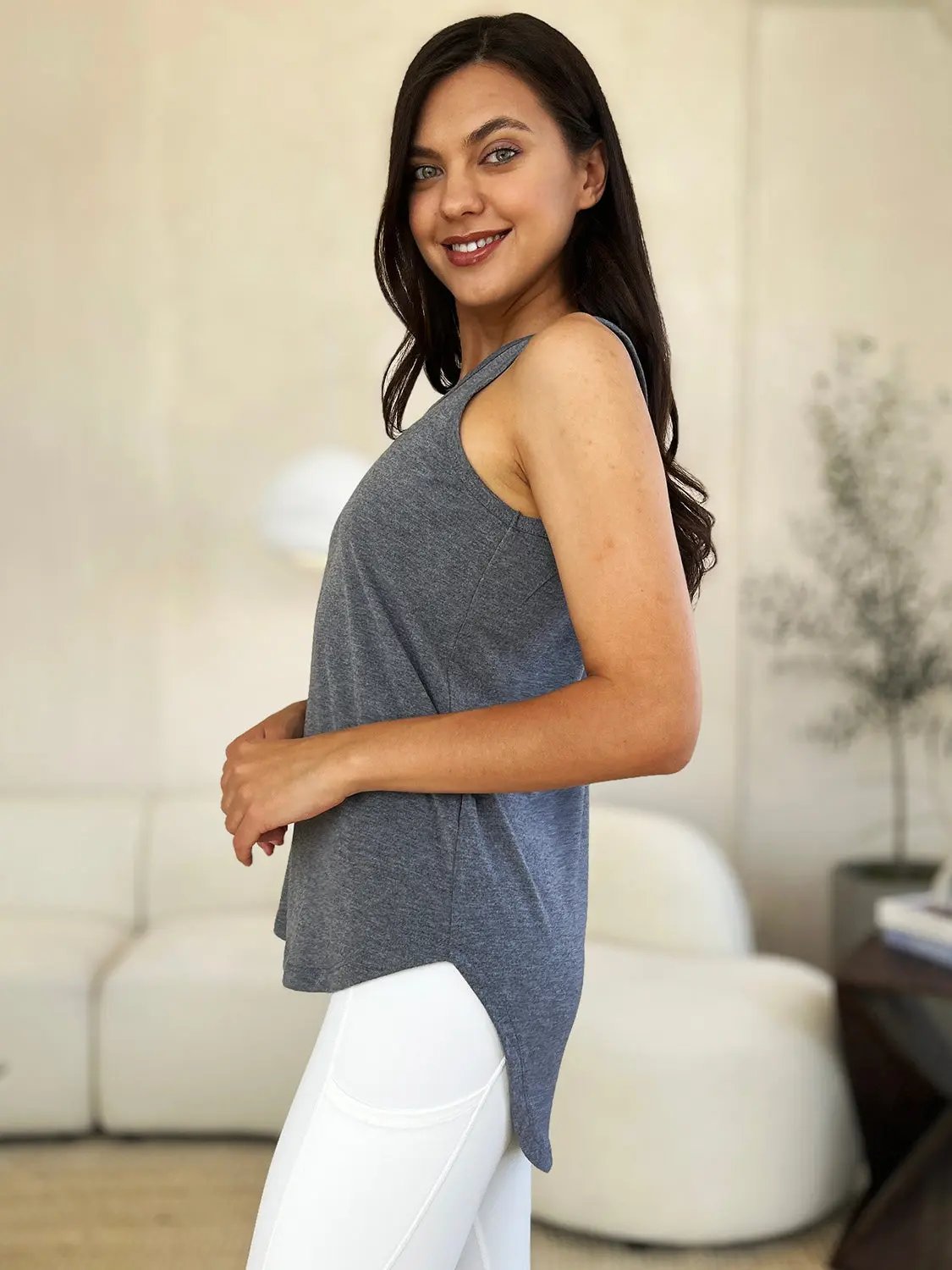 Basic Bae Full Size Round Neck Curved Hem Tank - Love Salve