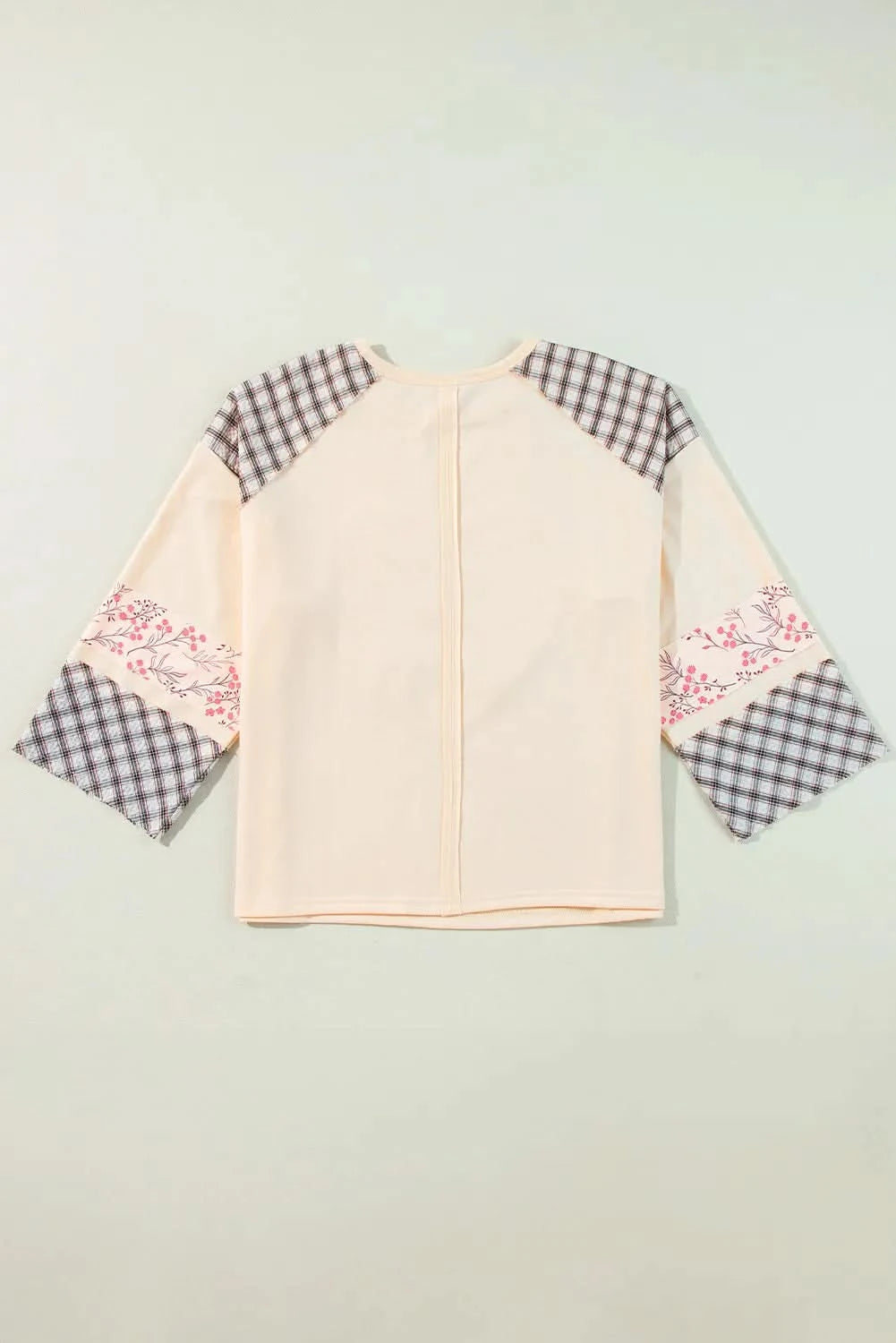 Heart Plaid Round Neck Long Sleeve Blouse