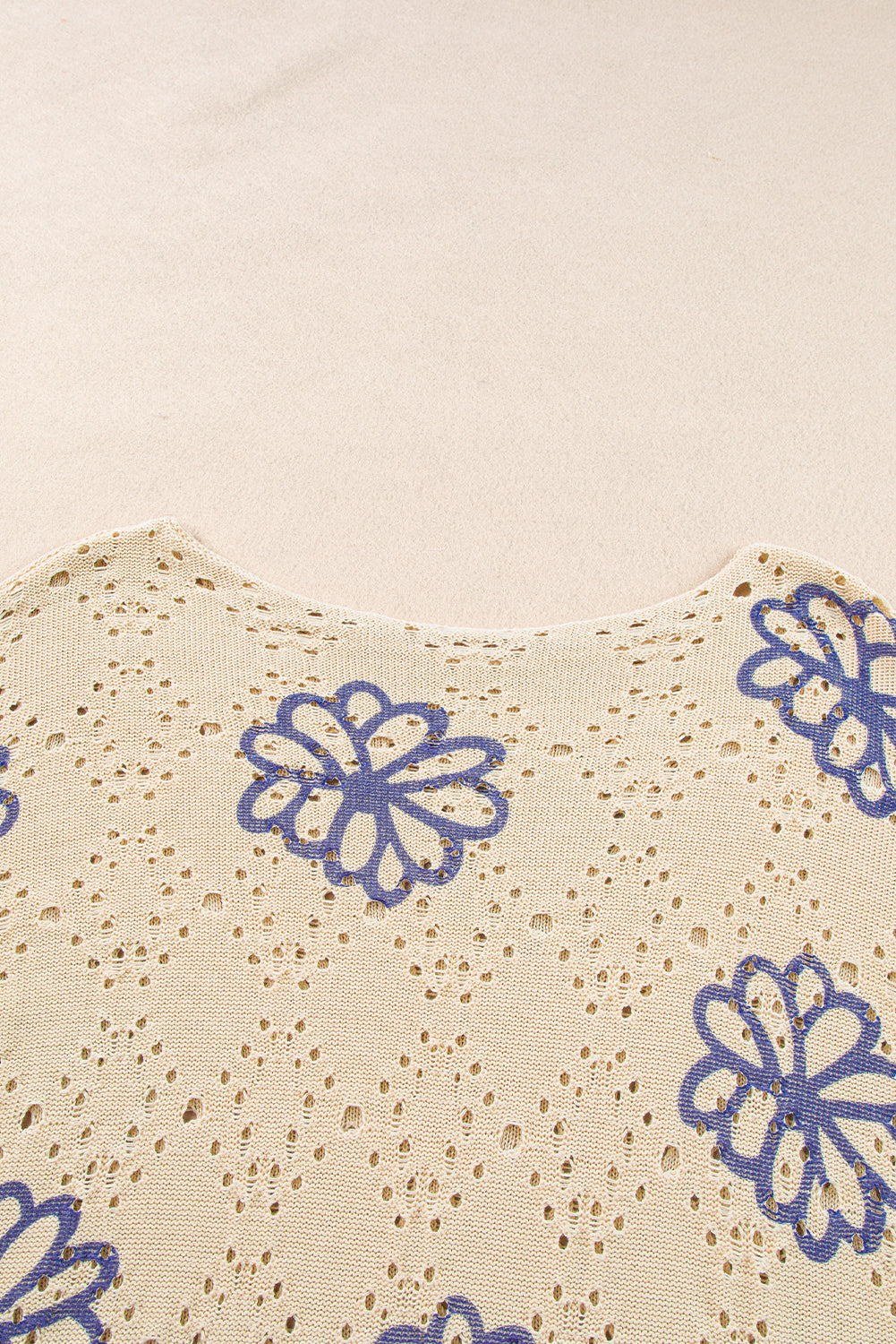 Beige floral eyelet drop shoulder sweater with contrast print