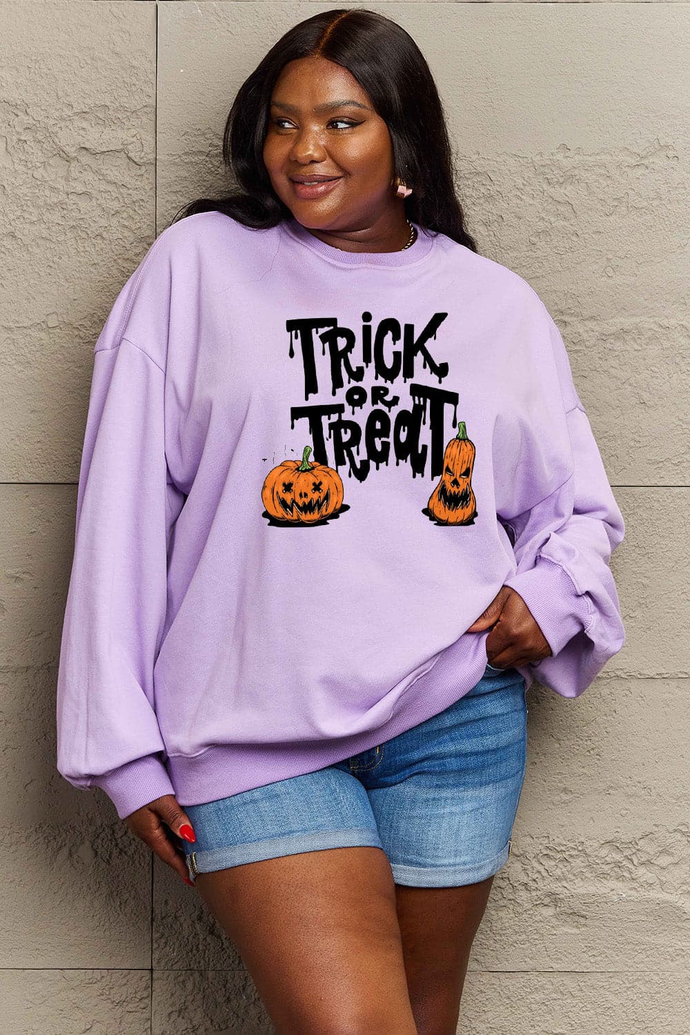 Simply Love Full Size TRICK OR TREAT Graphic Sweatshirt.