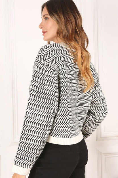 Chic herringbone crew neck sweater for effortless style