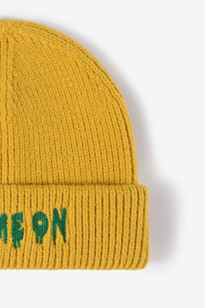 COME ON Embroidered Cuff Knit Beanie.