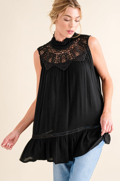 And The Why Lace Detail Sleeveless Ruffled Top.