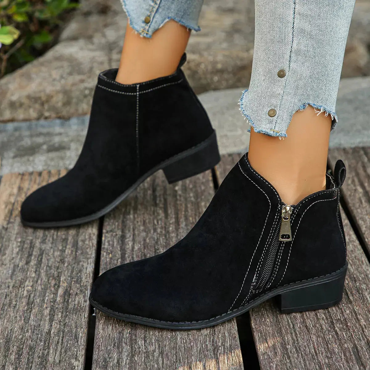 Burgundy Suede Point Toe Ankle Boots With Zipper Mid Heel Simply Love