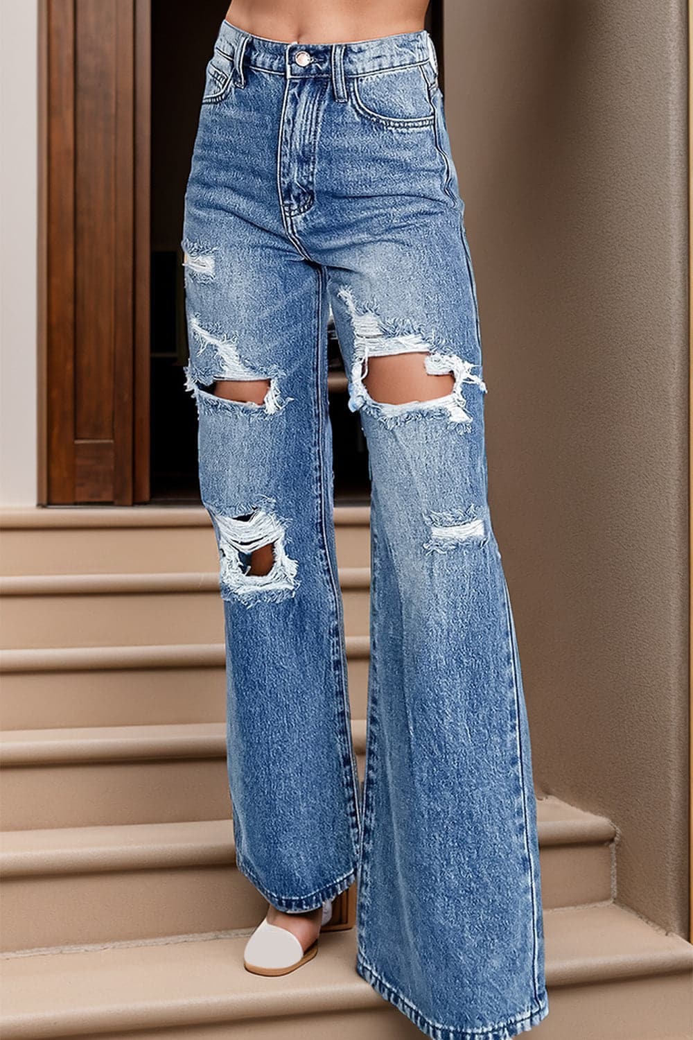 Distressed High Waist Bootcut Jeans.