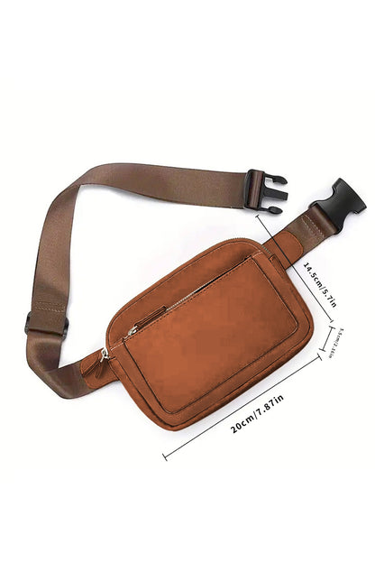 Sleek camel multi-zip crossbody bag for everyday adventures