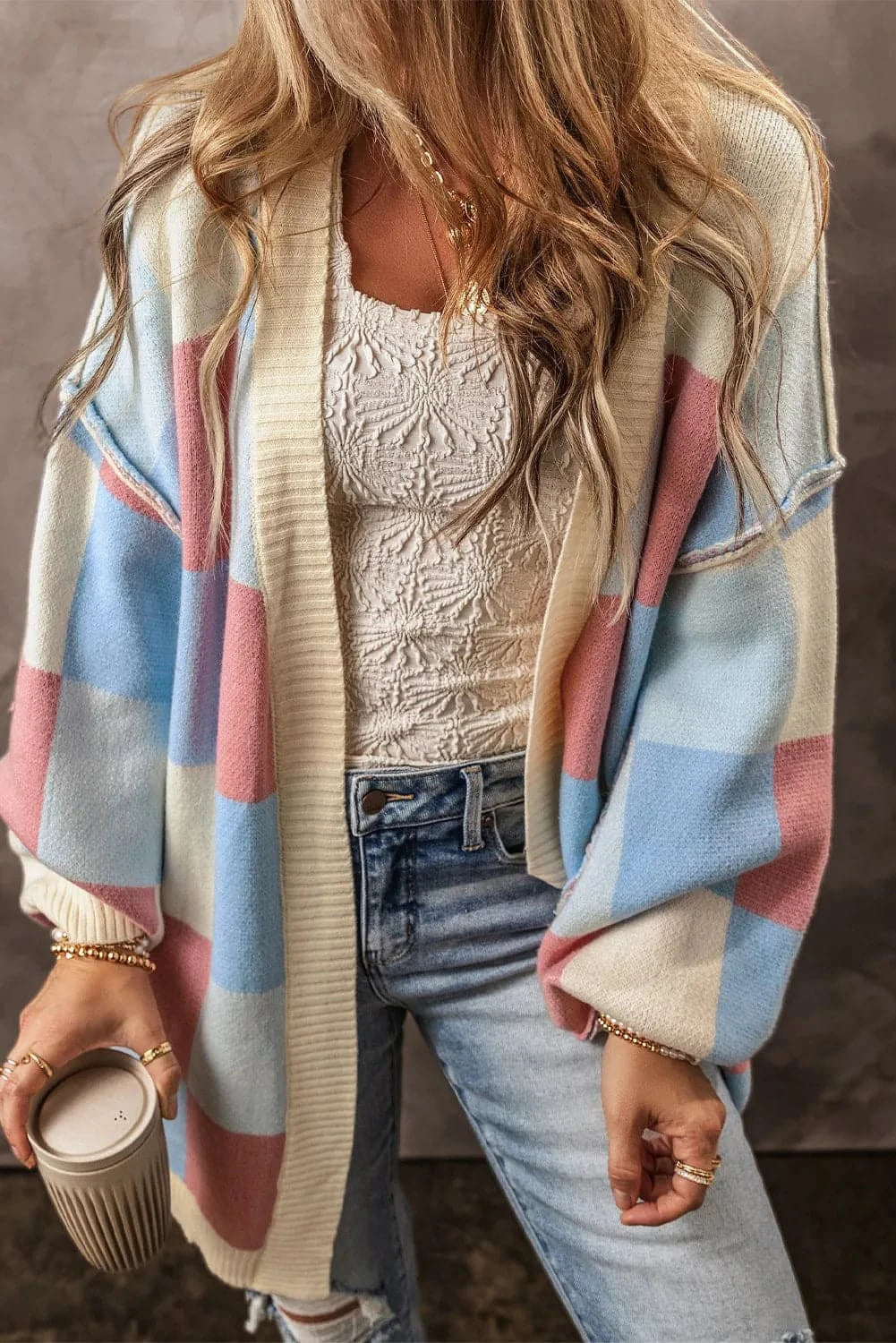 Chic Color Block Cardigan - Open Front