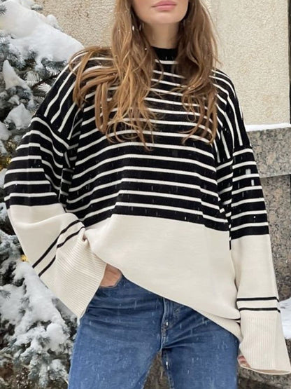 Chic striped mock neck sweater