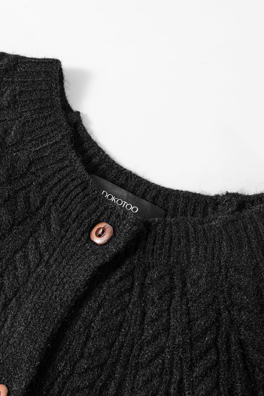 Black Solid Color Textured Detail Button Down Long Sleeve Sweater Cardigan Dear-Lover Dropshipping