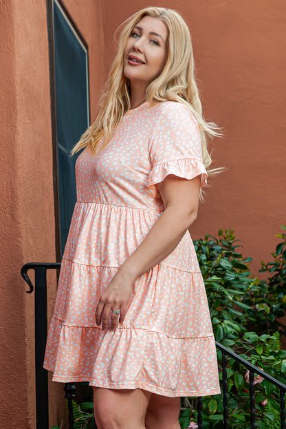 Pink tiered ruffled plus size dress with cheetah print