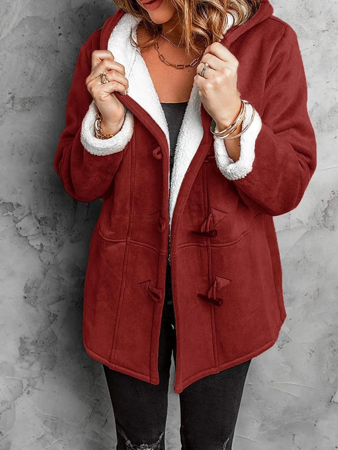 Full Size Cozy Sherpa Lined Toggle Coat with Hood Plus Size Coco’s Tee Boutique