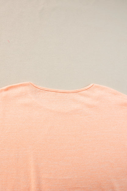 Chic apricot pink batwing sleeve tee with button accents