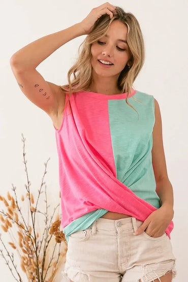 BiBi Slub Terry Color Block Twisted Top - Love Salve 