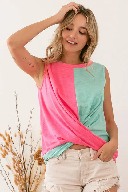 BiBi Slub Terry Color Block Twisted Top - Love Salve 