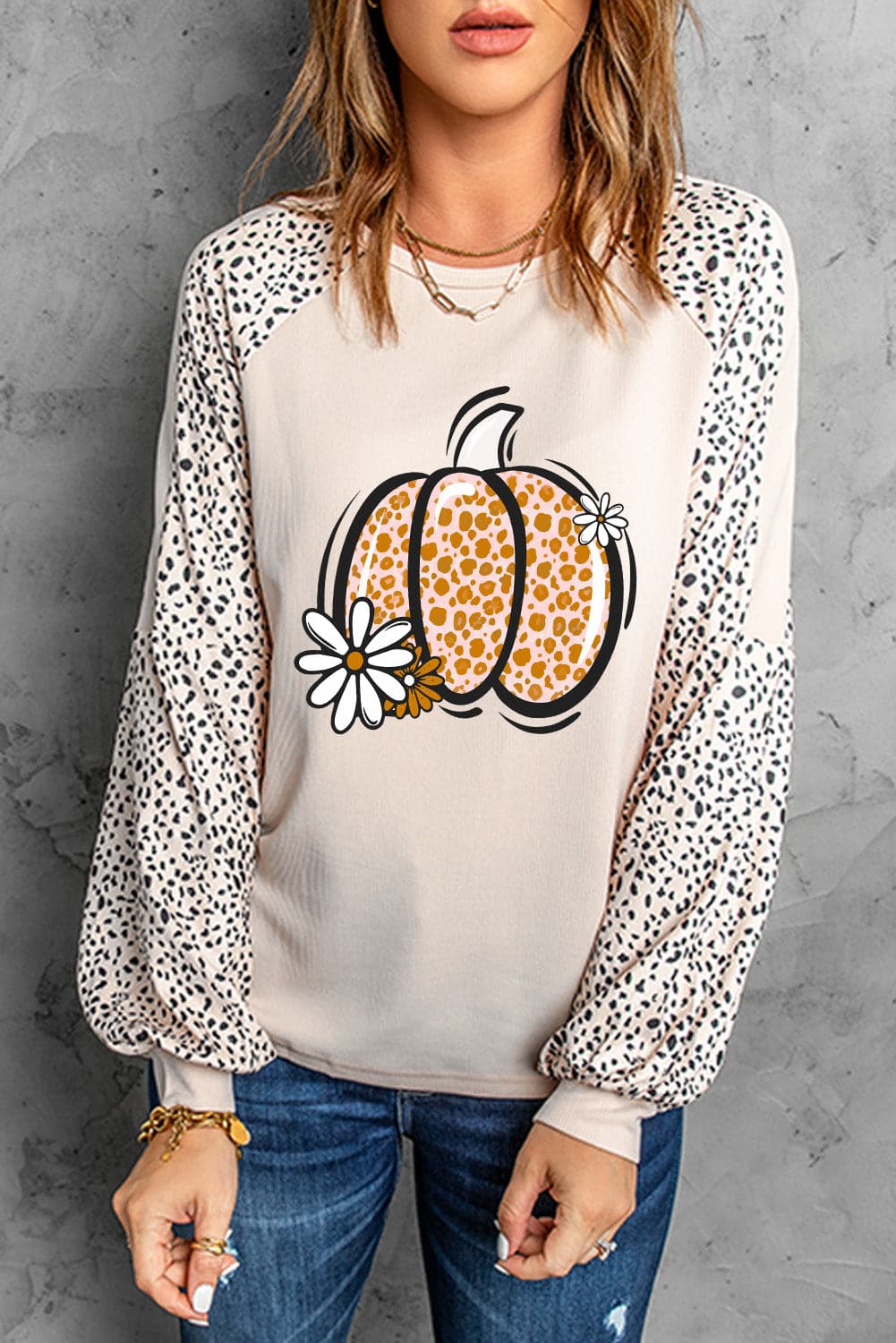 Pumpkin Graphic Round Neck Long Sleeve Top.