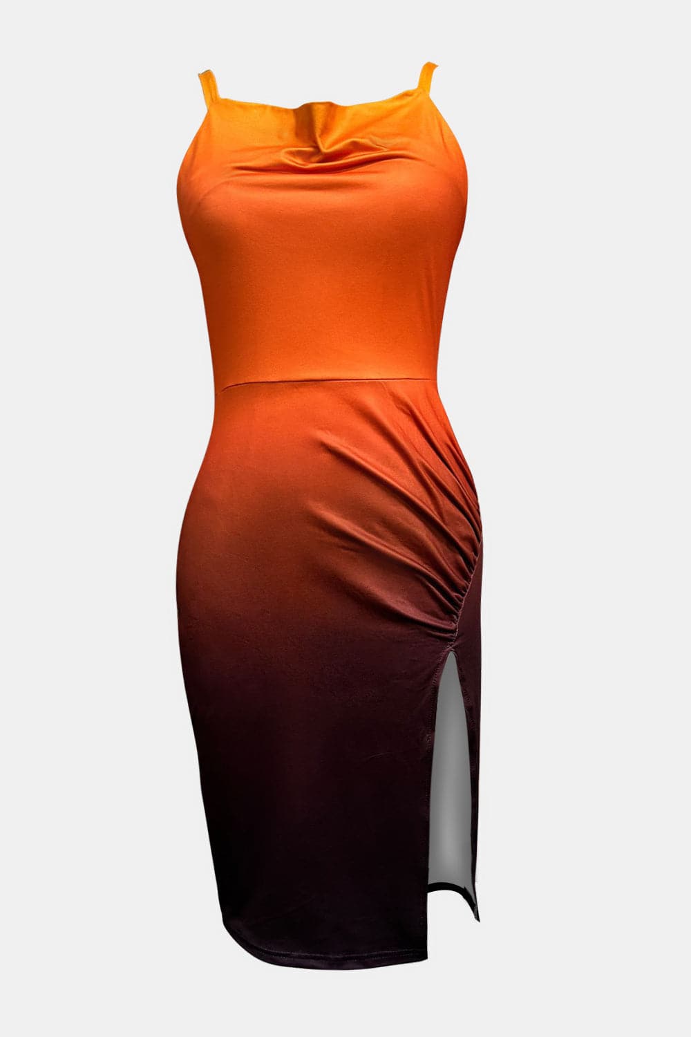 Slit Ruched Gradient Cami Dress.