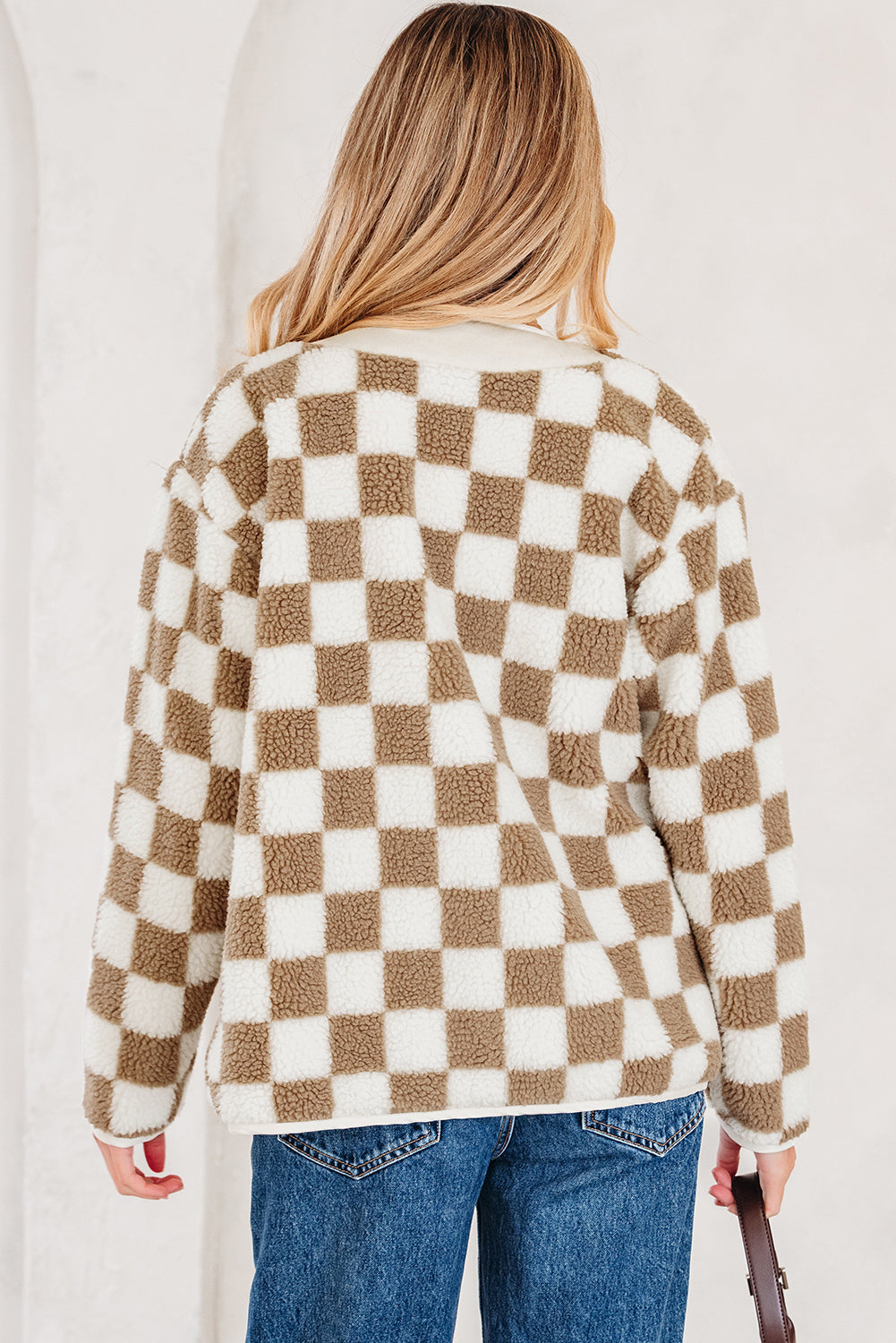 Brown Checkered Sherpa Buttoned Front Chunky Jacket Dear-Lover Dropshipping