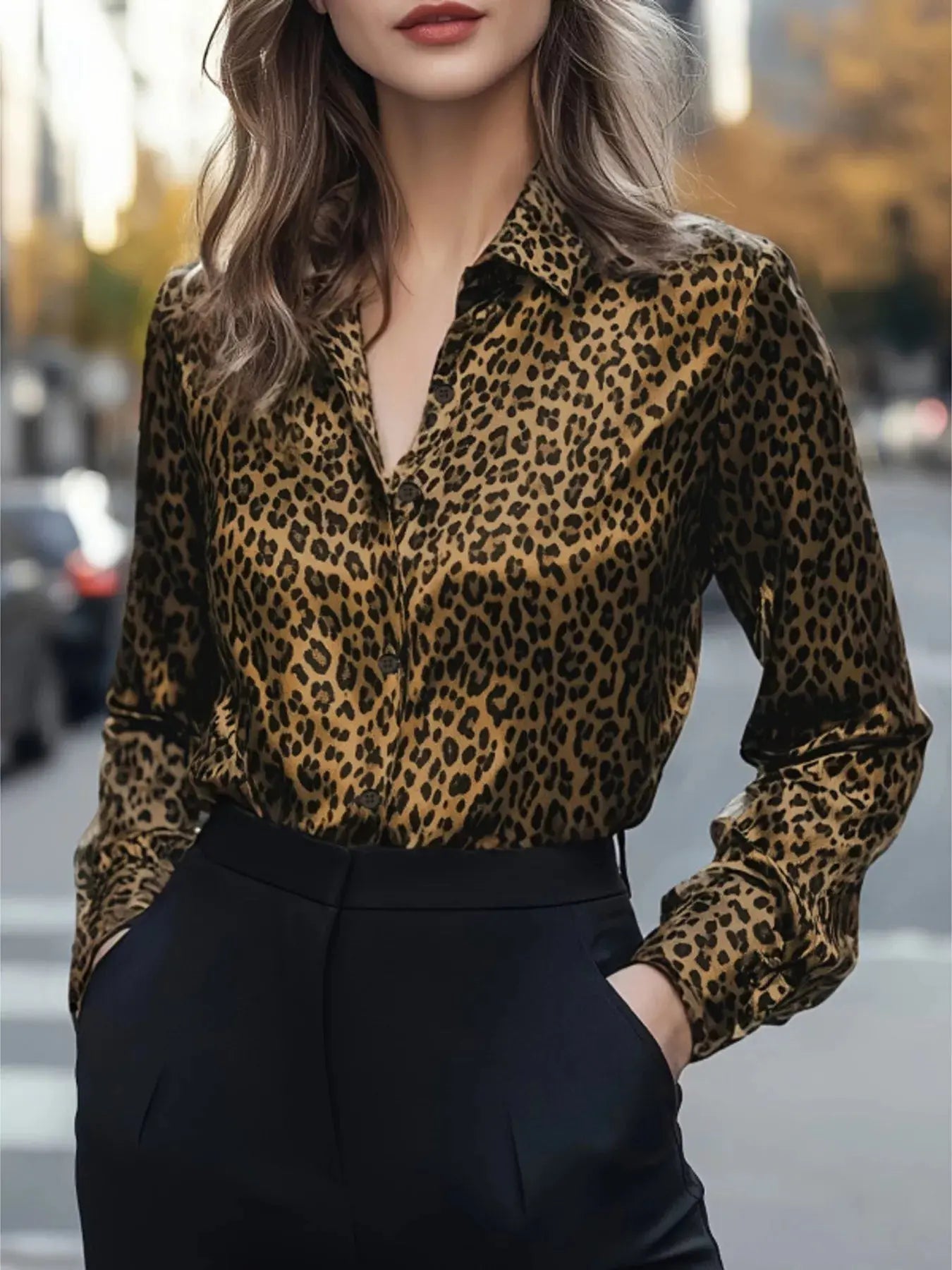 Leopard Button Up Long Sleeve Shirt Simply Love