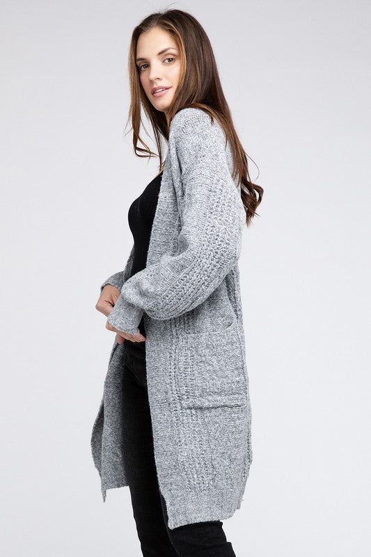 Twisted texture open front cardigan with pockets