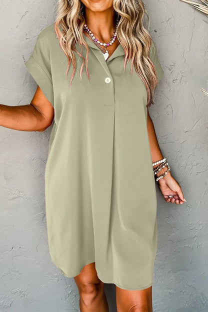 Collared Neck Short Sleeve Mini Dress