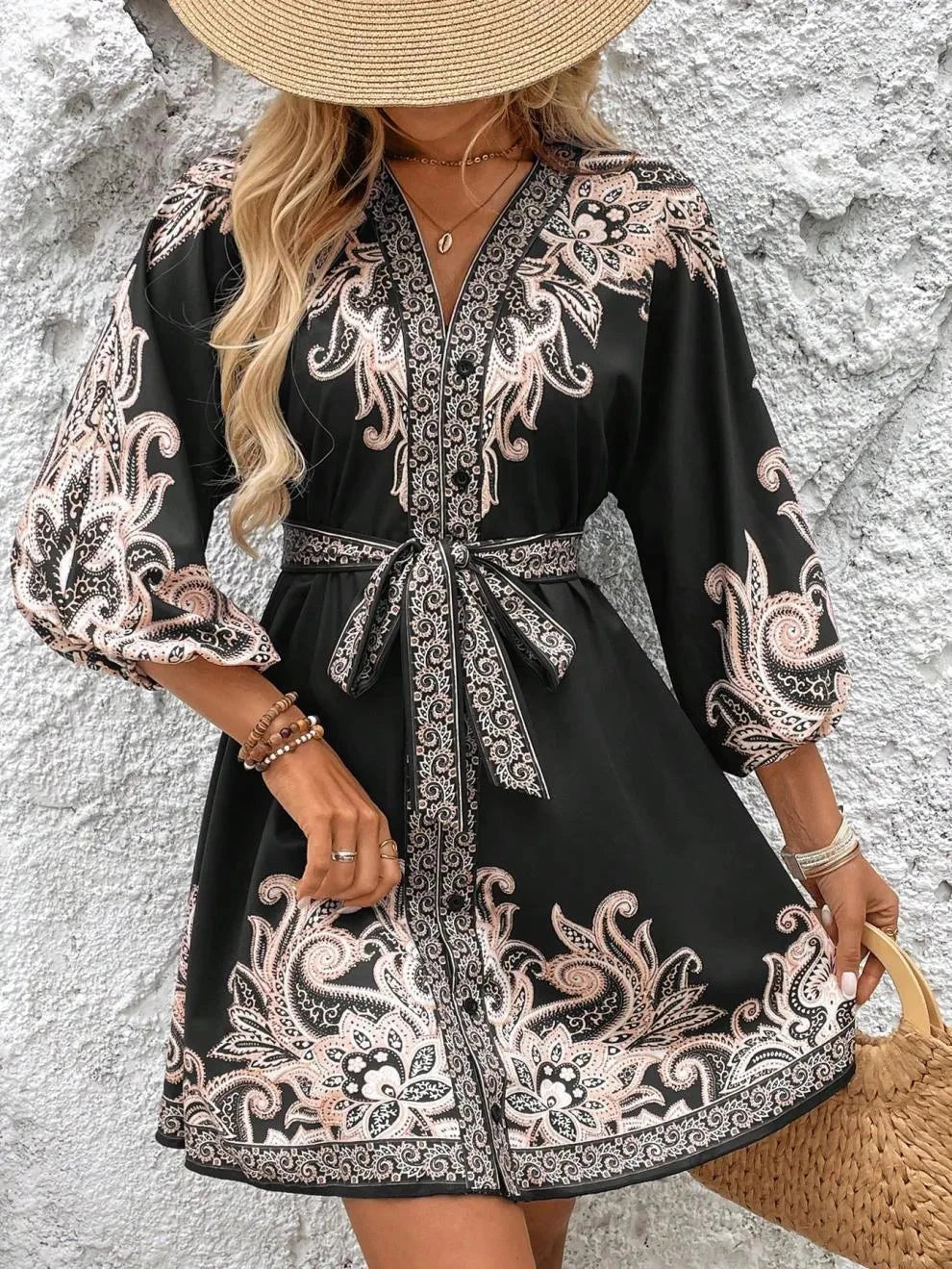 Boho Luxe Paisley Belted Mini Dress Coco’s Tee Boutique