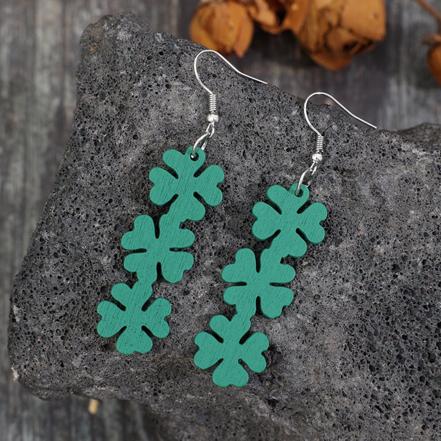 Lucky Clover Wooden Dangle Earrings.