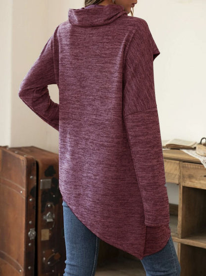 Asymmetrical hem cowl neck tee