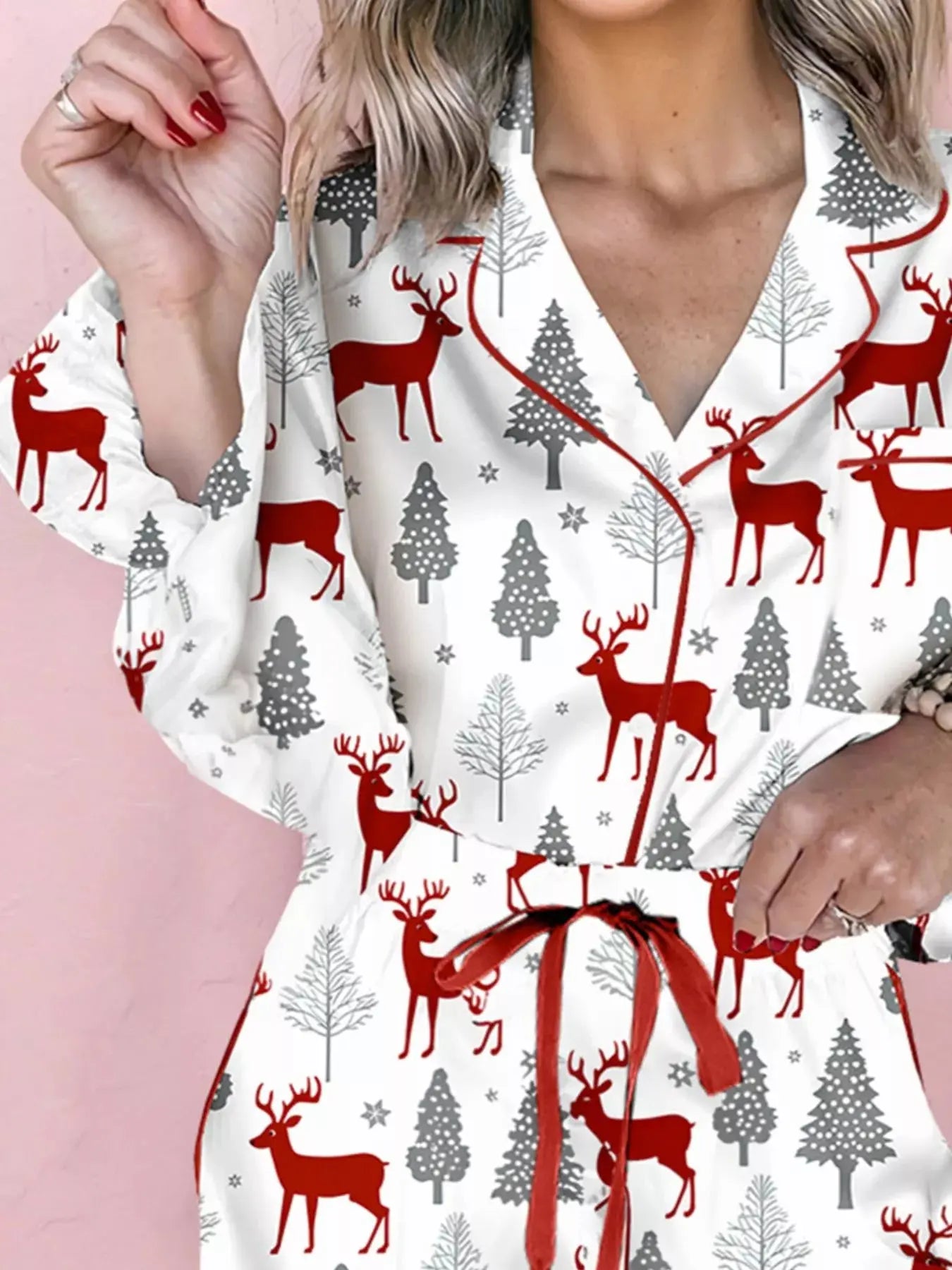 Christmas Fashion Print Velvet Trim Top and Shorts Pajama 2pcs Set Simply Love