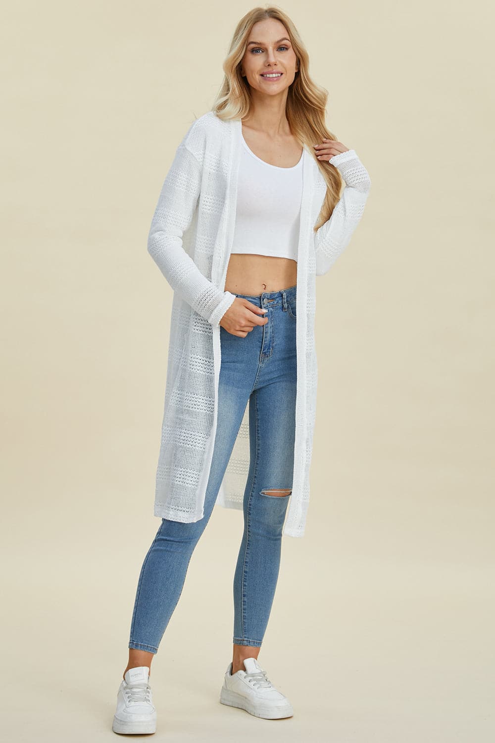 Double Take Full Size Open Front Longline Cardigan.