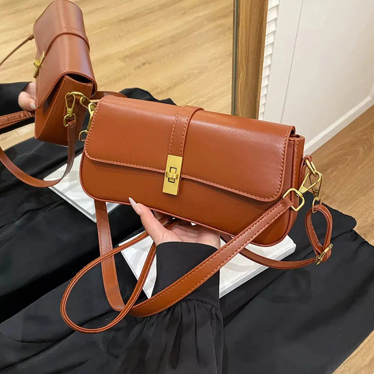 Rectangular Crossbody Bag with Golden Buckle Simply Love