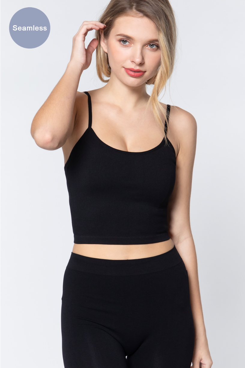 ACTIVE BASIC Round Neck Crop Rib Seamless Cami.