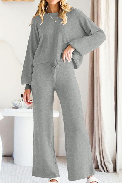 Sleek Basic Two-Piece Long Sleeve Top and Pants Set