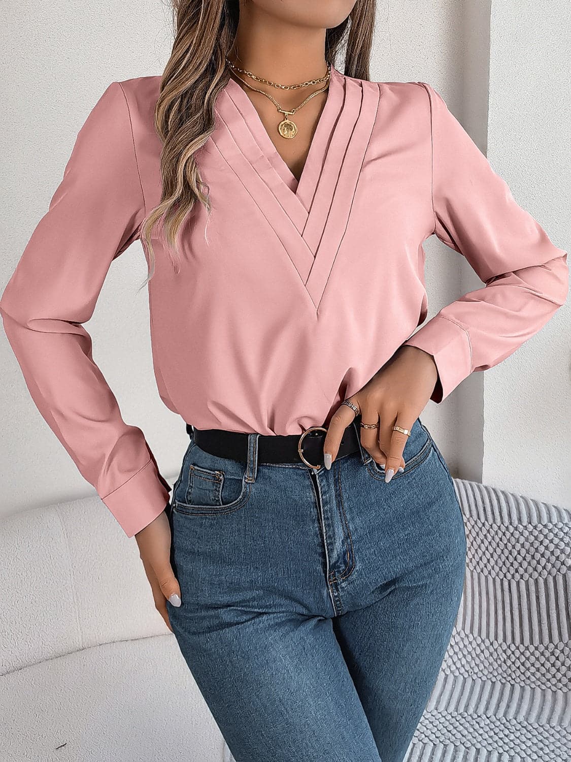 V-Neck Long Sleeve Blouse.