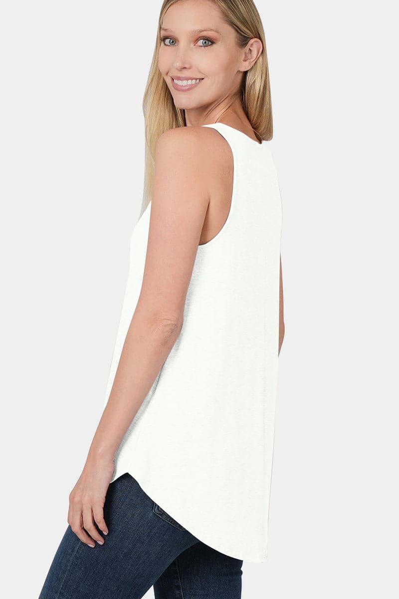 Zenana Round Neck Curved Hem Tank.