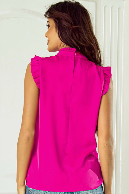 Hot Pink Ruffle Charm Mock Neck Blouse