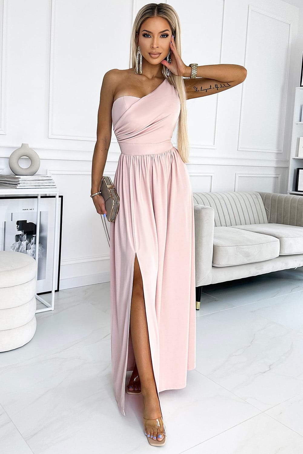 One-Shoulder Slit Maxi Dress.