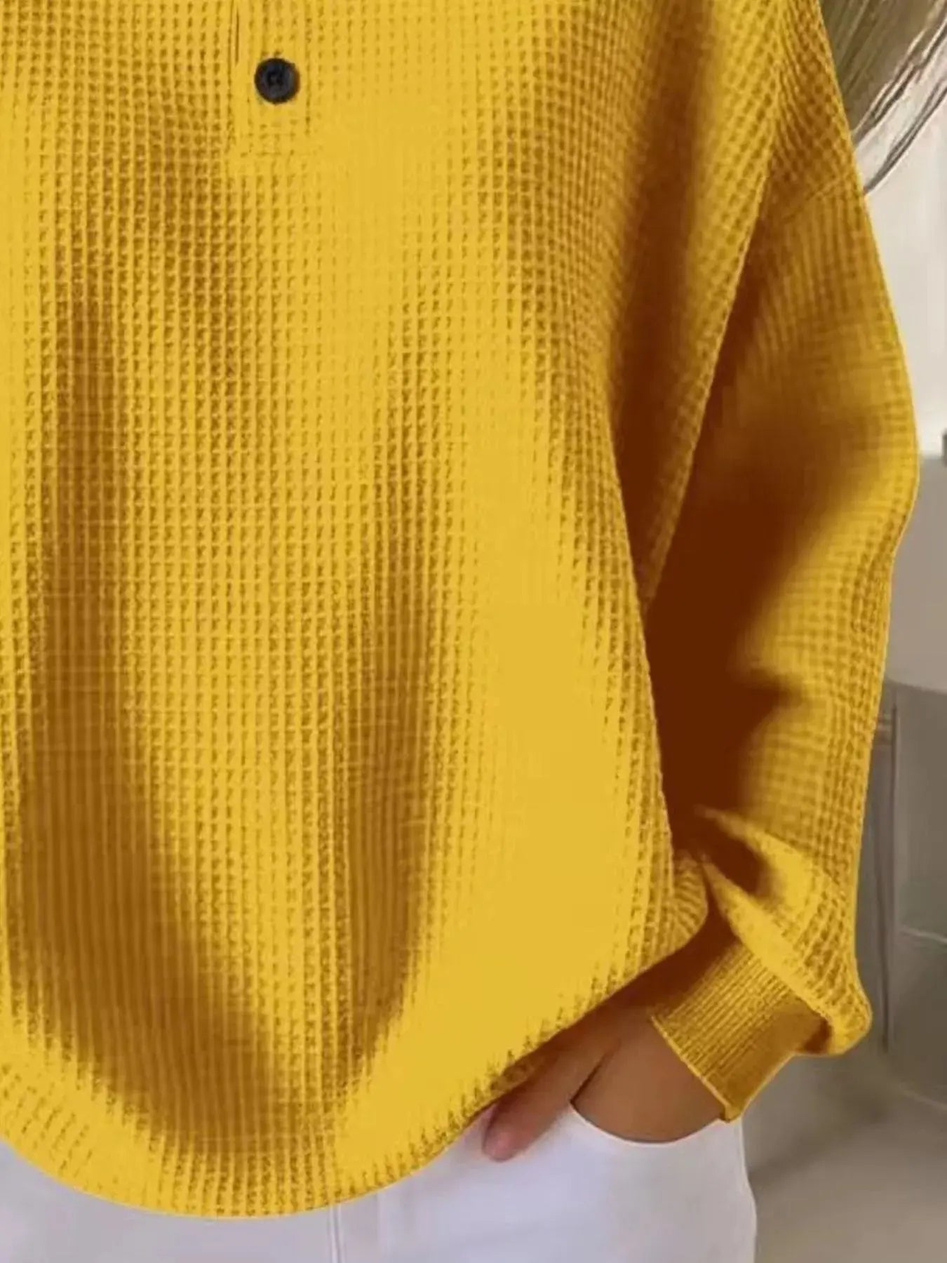 Full Size Casual Waffle Knit Button Detail Pullover Plus Size Simply Love